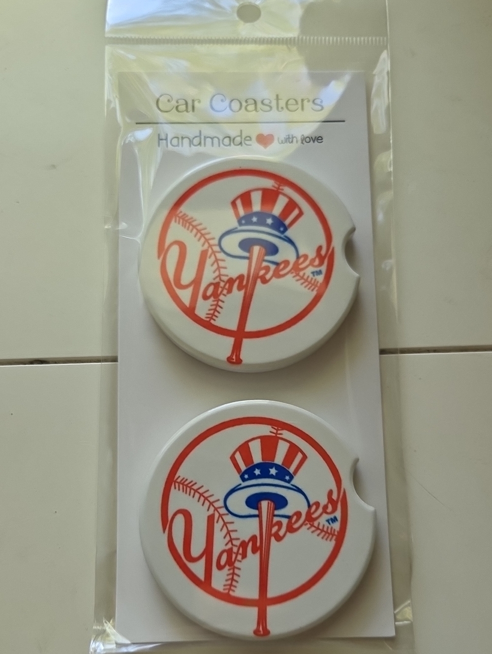 New York Yankees Ceramic Car Coasters - White & Red